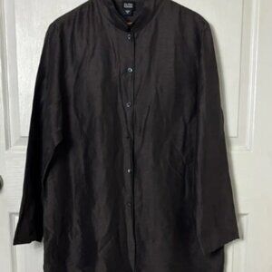 Eileen Fisher Brown Linen Silk Blend Tunic Size Medium Mother of Pearl buttons